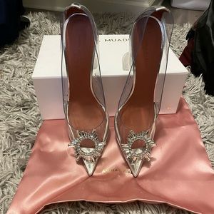 Amina Muaddi begum pump plexi 95mm. Worn once. Comes with box, receipt&dustbag
